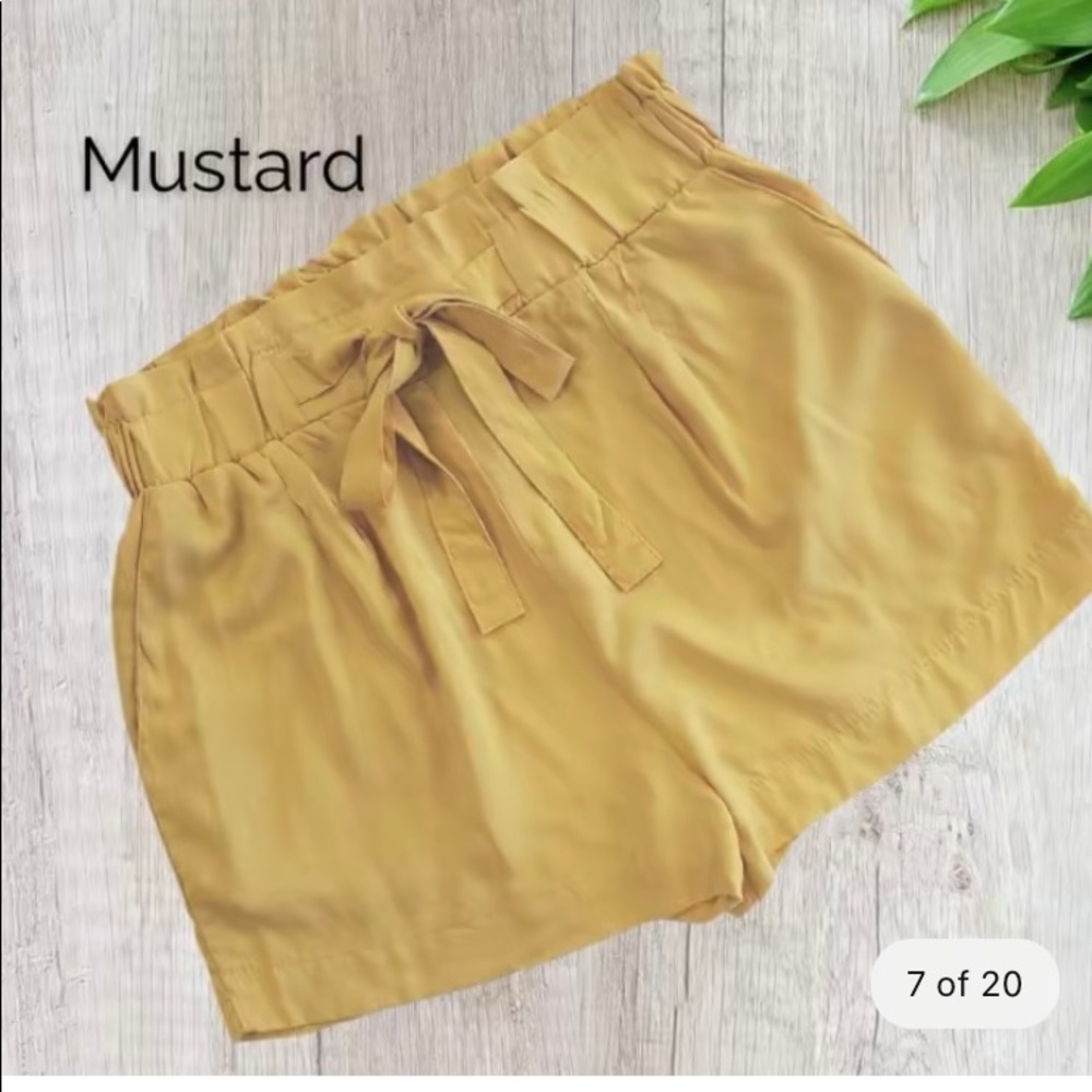 Mustard Tie Front Shorts with Pockets